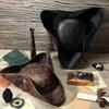 Faux Leather Pirate Hat Vintage Wrinkle Distressed Tricorn Pirate Hat For Women Men Halloween Costume Cosplay Accessories