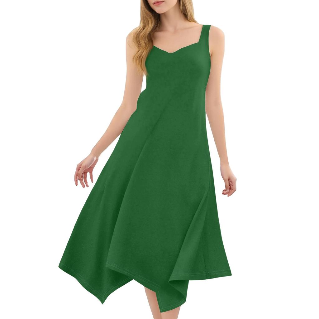 Женское повседневное модное платье миди без рукавов с круглым вырезом и нерегулярным подолом