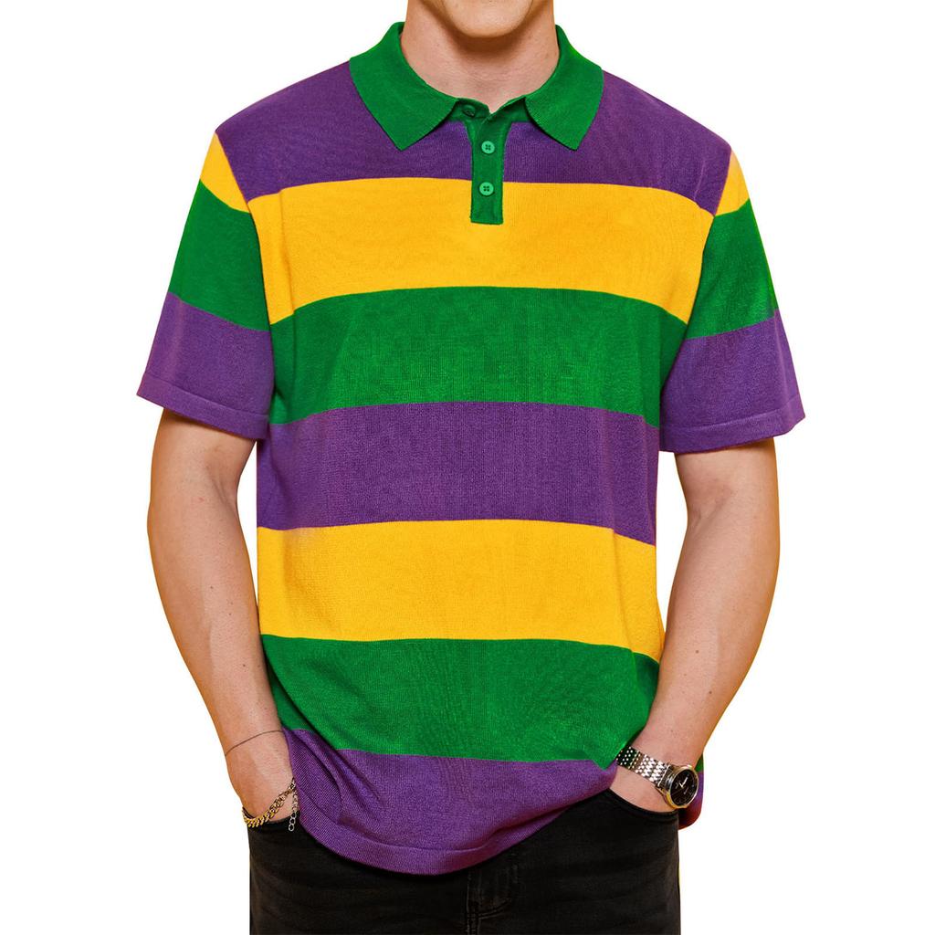 Мужская повседневная рубашка с цветными блоками и полосками, с коротким рукавом