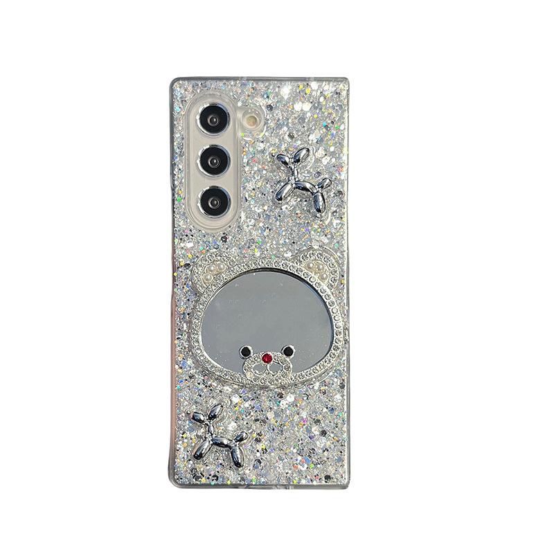 Вода Бриллиант Любовь Медведь Зеркальный Чехол для Телефона для Samsung ZFLP6 Flip Up Складной Экран ZFold 5 Блестящий Женский