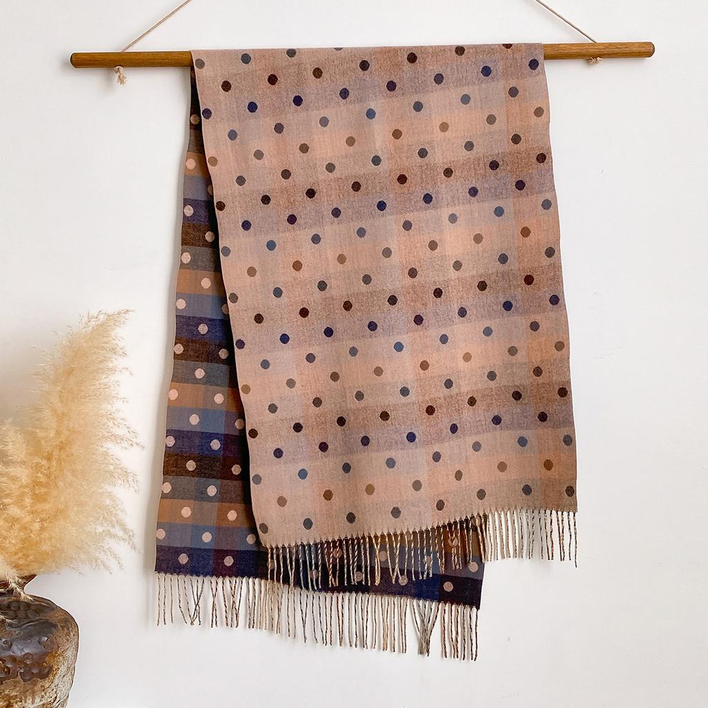 Splicing Polka Dots Autumn And Winter Jacquard Imitation Cashmere Extended Scarf Women'S Thermal Air Conditioner Shawl Thickened Scarf