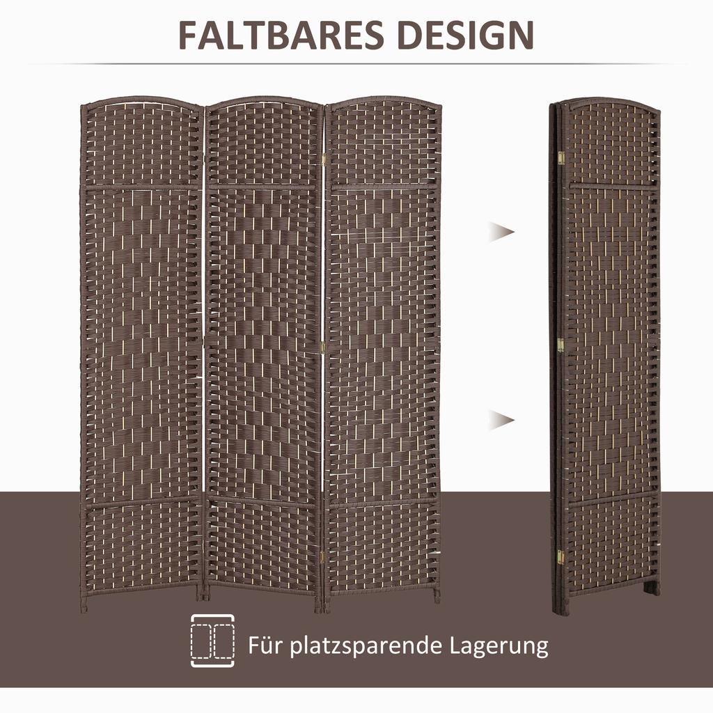 Room Divider 3 Part Foldable Partition Wicker Pattern Pine Wood Brown