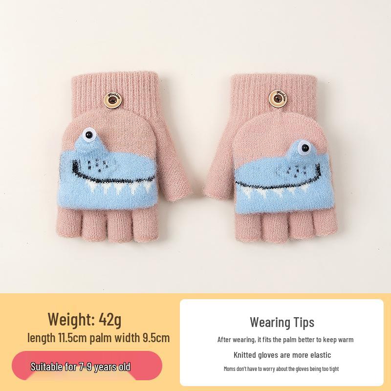 Cozy Cartoon Crocodile Flip-Top Kids' Gloves
