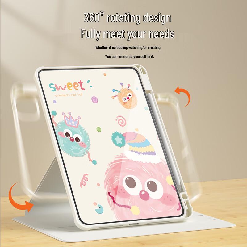 QBOSS Мультяшный вращающийся чехол для iPad с держателем для стилуса
