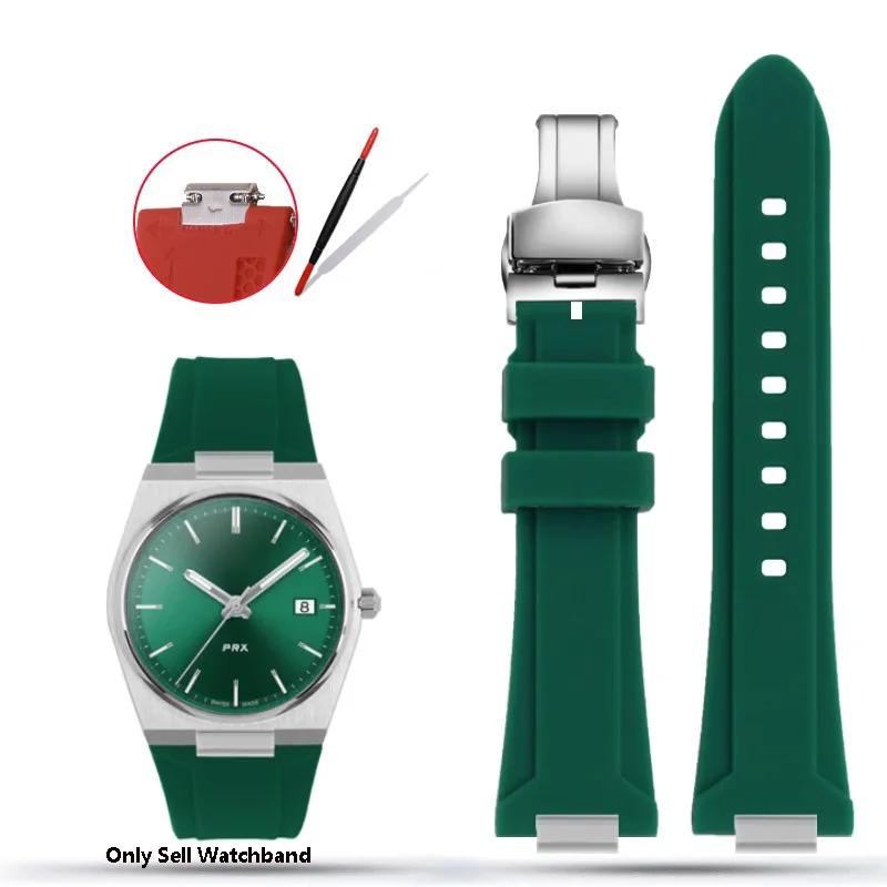 Silicone Rubber Watchband For TISSOT PRX Watchband T137.407/T137.410 Series Super Player Men Wrist Strap 26x12mm Convex End