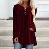 Women Velvet Shirt V-Neck Buttons Half Placket Long Sleeve Asymmetric Hem Pullover Tops Solid Color Mid-length Blouse