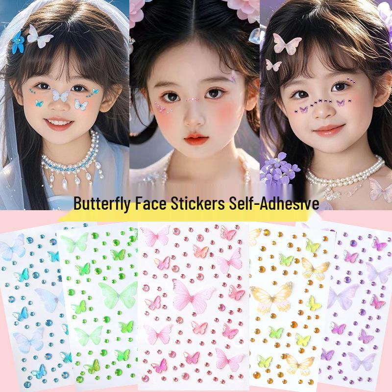 Наклейки для лица «Бабочка и бриллиант» для детского сценического макияжа