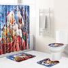 Christmas Shower Curtain Floor Mat Combination Four-Piece Set Bathroom Toilet Carpet Shower Room Mat Foot Mat