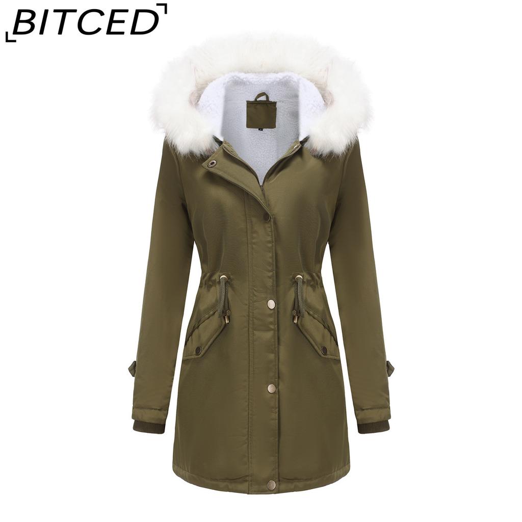 BITCED Женская парка на осень/зиму со съемным меховым воротником, с длинными рукавами, капюшоном, хлопковое пальто, флисовое пальто