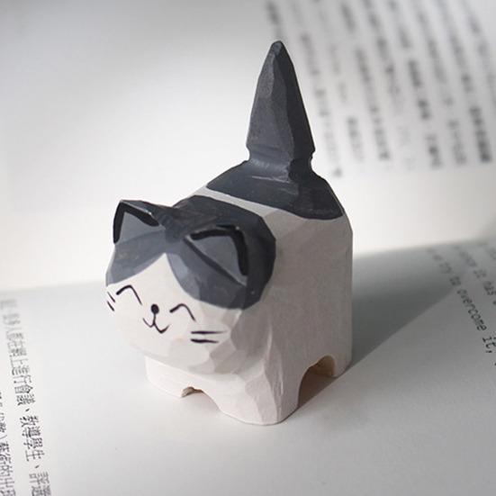 Деревянная резная фигурка кошки, ручная резьба по дереву, художественная статуэтка котенка, маленькая скульптура животного, украшение для домашнего офиса, рабочего стола, орнамент