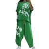 O-Neck Short Sleeve T-shirt Waist Ties Pockets Harem Pants Set Letter Print Casual Tracksuit