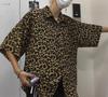 Aspersio Leopard Print Collared Short Sleeve Stylish American Casual Style with Chest Aloha Open Front Animal Casual Open Print Shirt, Men's
