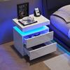 Table de chevet LED - MUVOE - Blanc - 2 tiroirs - Espace de rangement - Design moderne