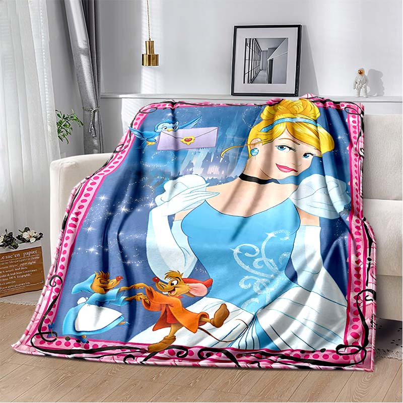 6 Sizes Princess Cinderella Cartoon Soft Flannel Fluffy Throw Camping Blanket for Children Sofa Throw Thin Blanket Female Gift