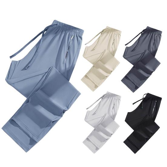 Летние брюки унисекс из ледяного шелка. Тонкие свободные прямые охлаждающие брюки с эластичной резинкой на талии. Быстросохнущие однотонные спортивные брюки.