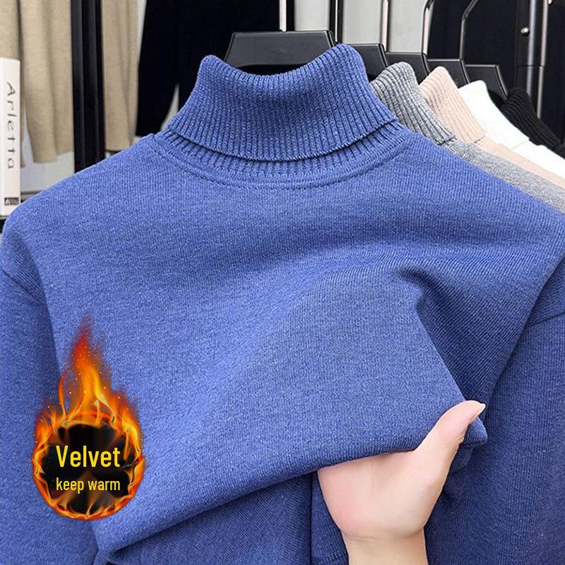 Мужской цельный флисовый свитер с высоким воротником, осенне-зимний, утолщенный, теплый, шерстяной, вязаный, базовый слой