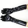 Long Patent Leather Gloves Women's Sheepskin Thin Rayon Lining Sleeves Velvet Lining Autumn and Winter Warmth Finger Gloves