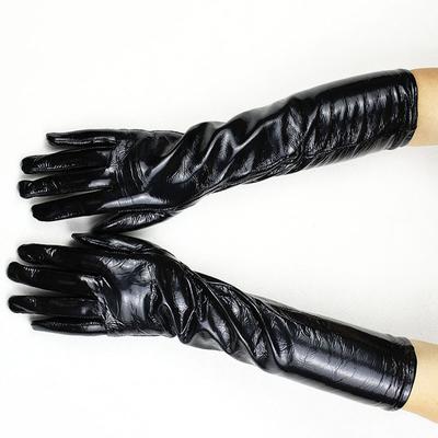 Длинные перчатки из лакированной кожи Женские из овчины Тонкая подкладка из вискозы Рукава Бархатная подкладка Осенне-зимнее тепло Пальчиковые перчатки