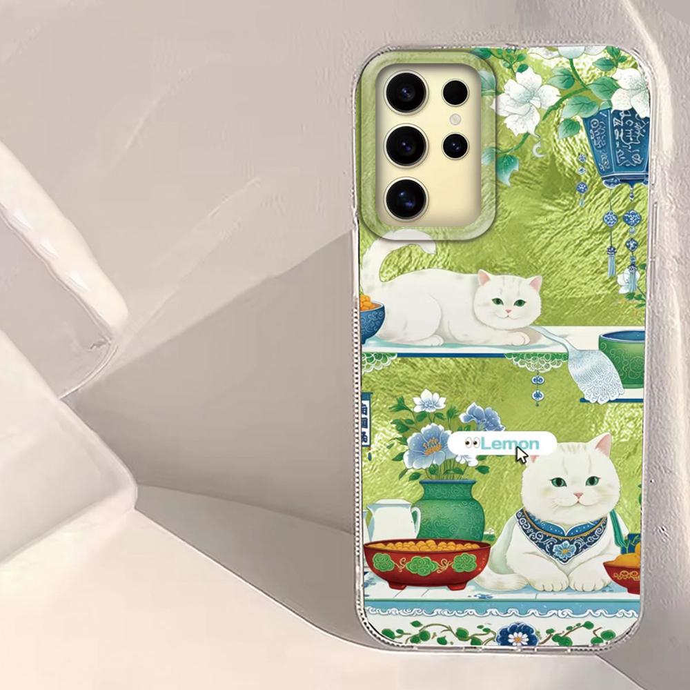 Милый кошачий цветочный вихревой узор Женский чехол для телефона для Samsung Galaxy S25 Edge S24 S23 S22 S21 FE Plus Ultra Чехол Сумки Крышка