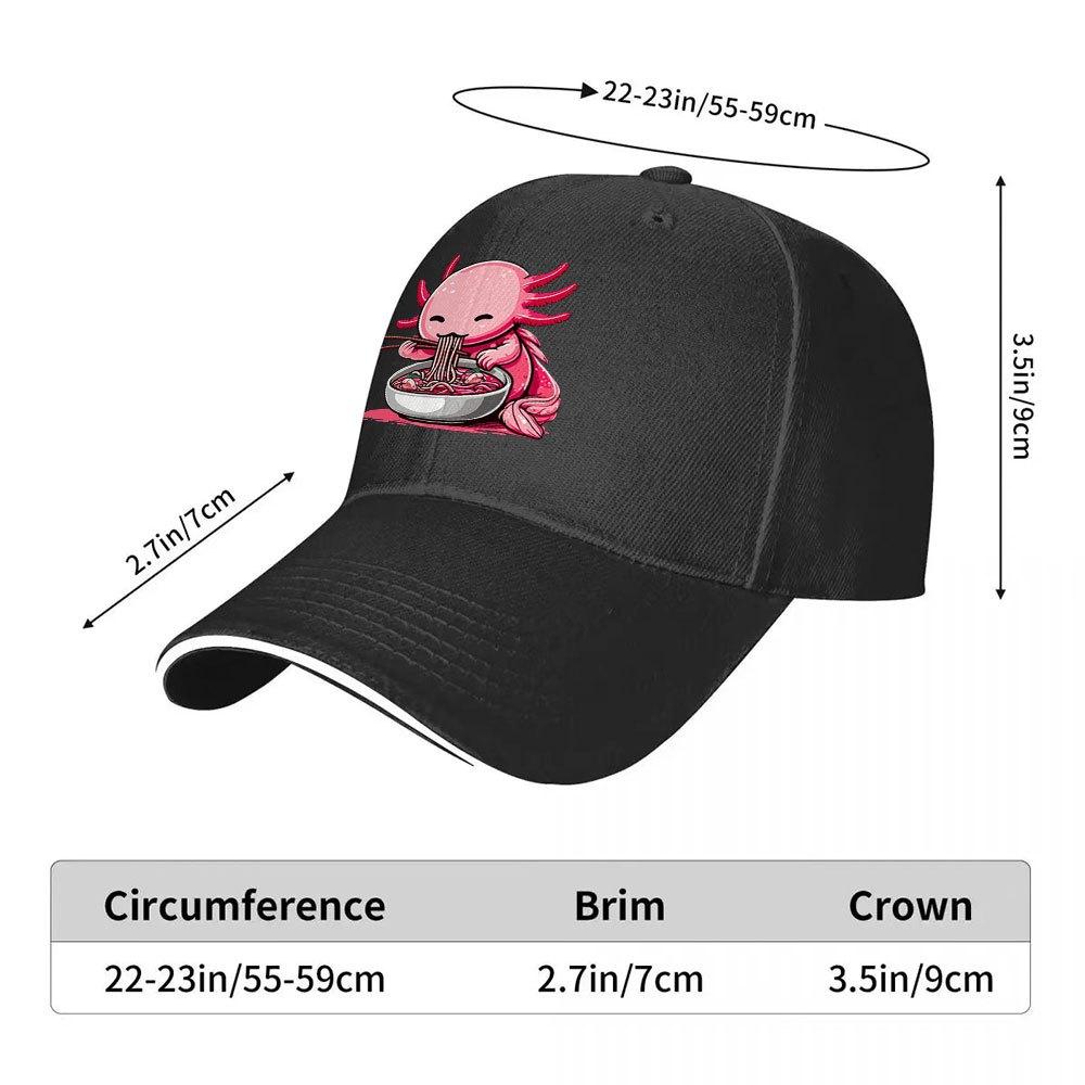 Cute Axolotl Eating Ramen Noodle Baseball Cap Funny Pink Amphibian Graphic Adjustable Polyester Hat Casual Outdoor