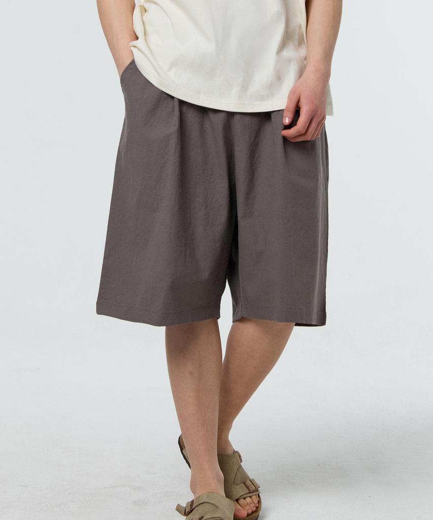PAPERBOY Linen Bio Pintuck Half Pants - Khaki Brown