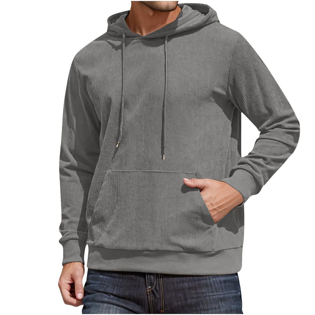 Mens Hoodies Long Sleeve Casual Corduroy Drawstring Sweatshirt With Pocket Lightweight Fall Stylish Tops