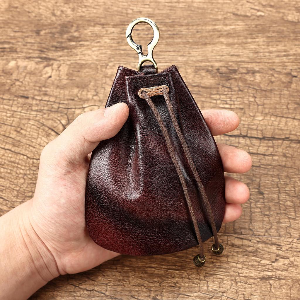 Portable Coin Bag Drawstring Loose Change Leather Bag Men's and Women's Waist Key Small Bag