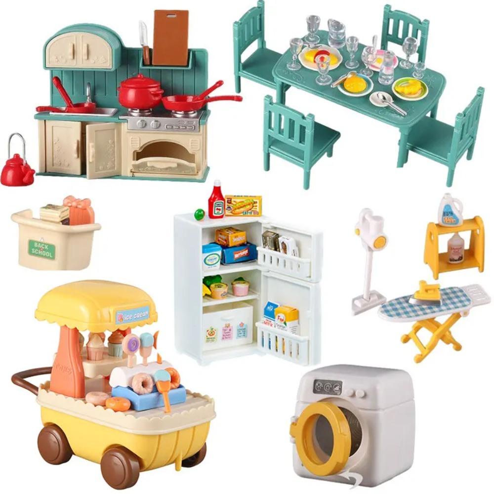 Dollhouse Furniture Set Doll House Bathroom/Kitchen/Fridge/Washing Machine Laundry Kids Doll House Miniature Pretend Play Toys