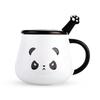 Керамическая кружка для кофе Nordic 500 мл с тиснением в виде панды – симпатичная чашка с крышкой и ложкой