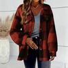 Осенне-зимняя женская куртка с ложными карманами, контрастный клетчатый принт, отложной воротник, однобортный кардиган с длинными рукавами, плюшевое пальто большого размера