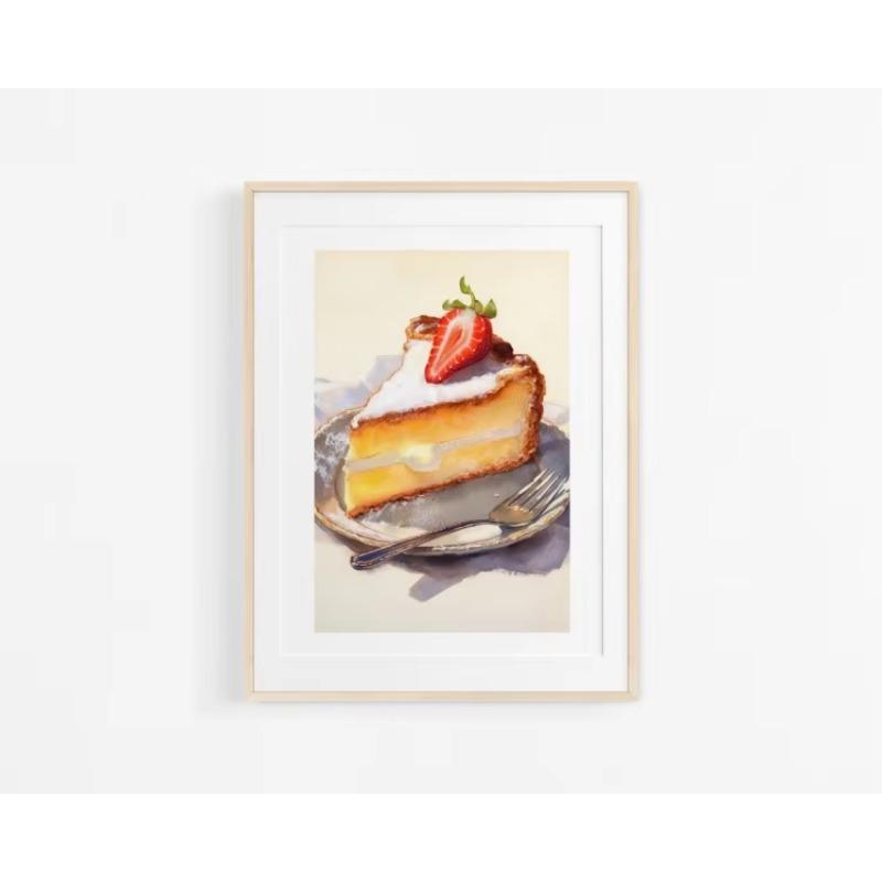 Watercolor French Pastries Berry Strawberry Cake Cream Puff Poster Wall Art Pictures Canvas Room kitchen Home Decor