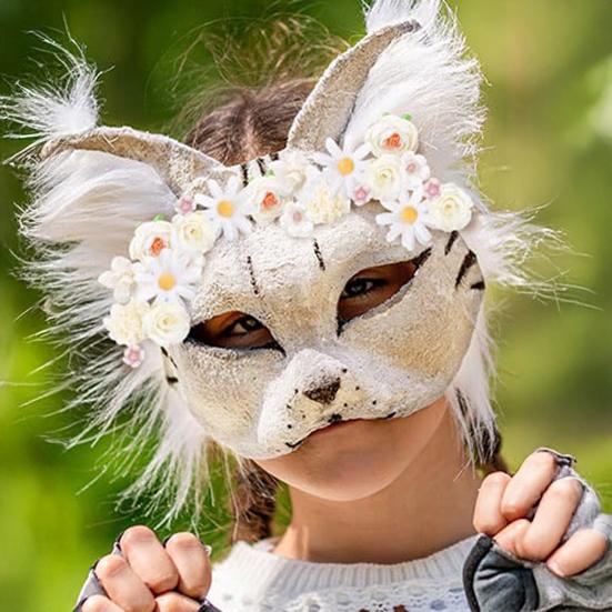 DIY Therian Masque Kit Blank Cat Fox Masque with Felt Fabric Sheet Faux Fur
