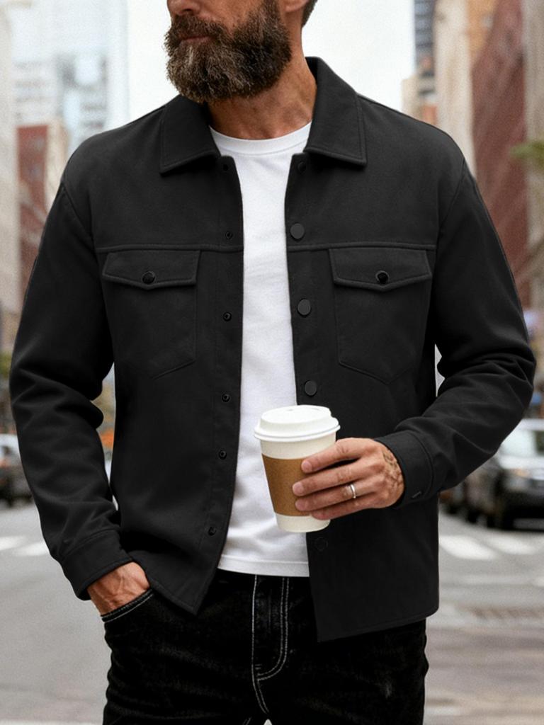 2025 Autumn/Winter Slim Fit Men's Lapel Jacket - Single-Breasted, Solid Color, Double Pocket, Casual European/American Style