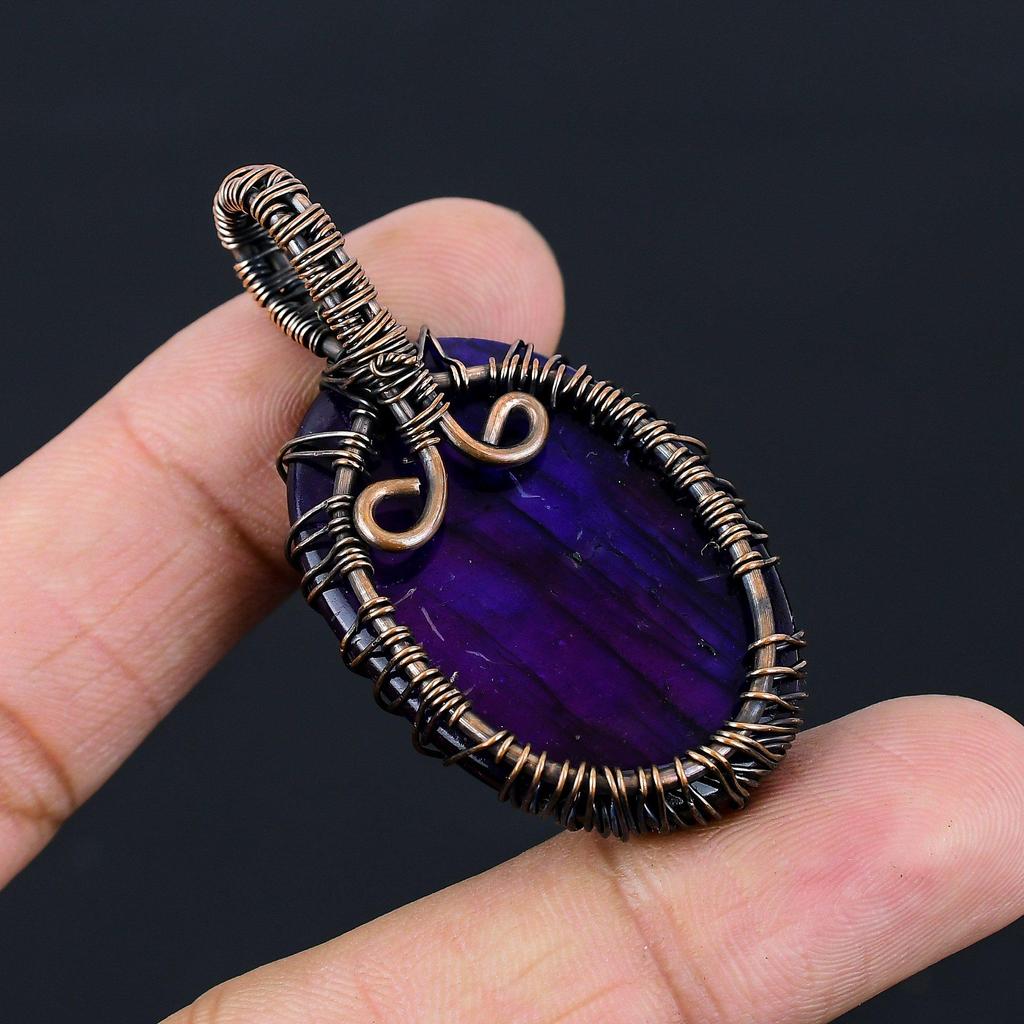 Древо Жизни Фиолетовый Флэш Лабрадорит Драгоценный Камень Чистая Медная Проволока Обернутая Ювелирные Изделия Ручной Работы Подвеска