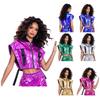 Womens Sides Open Metallic Vest Sleeveless Zipper Shiny Jacket