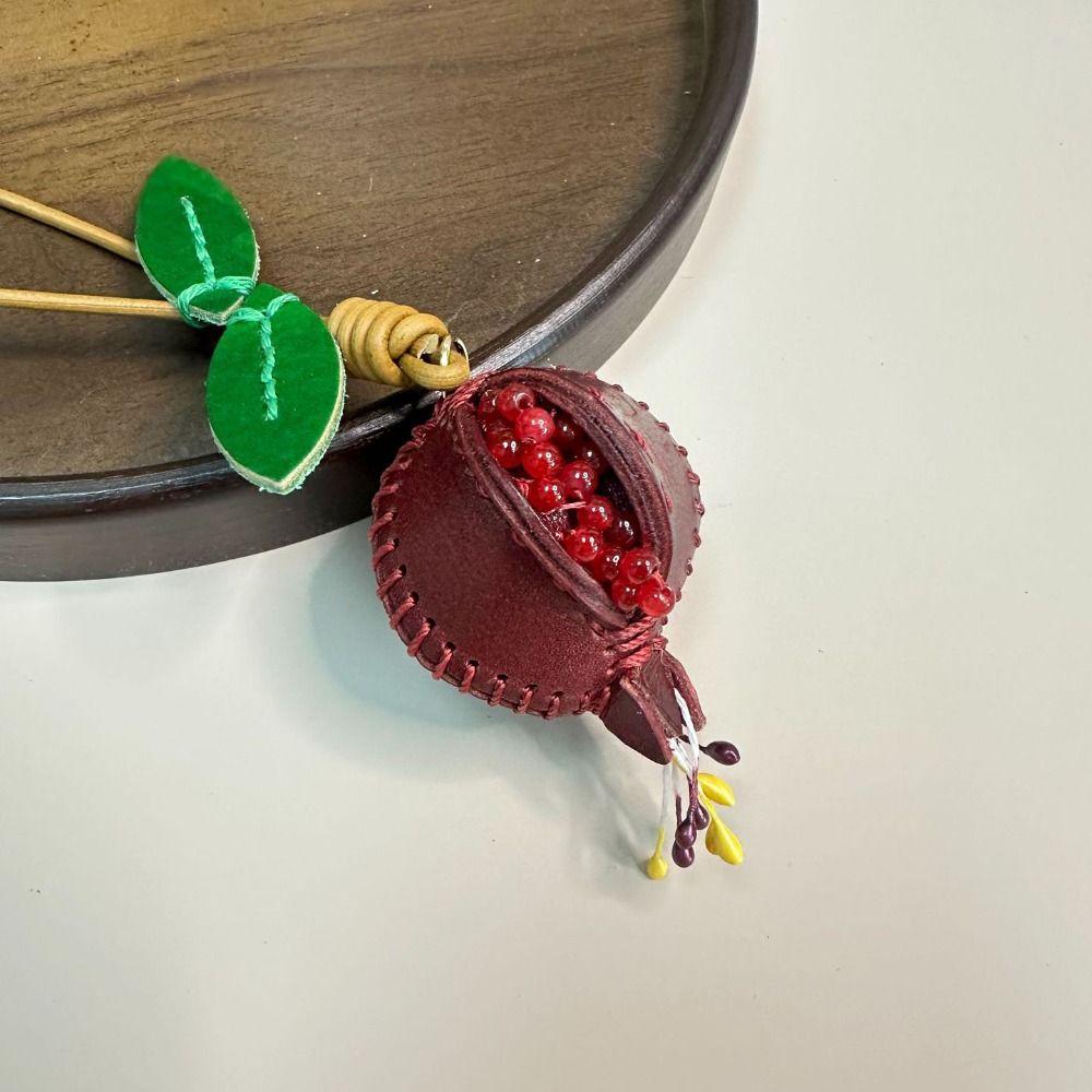 Car Keyring Pomegranate Fruit Pendant Hanger Bag Pendant Multi-color Leather Keychain Men