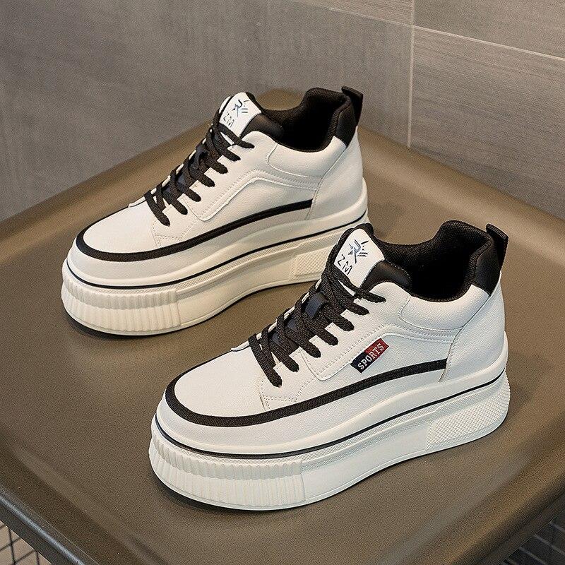 Fujin 8cm New Genuine Leather Platform Wedge Thick Sole Spring Autumn Hollow Summer Winter Chunky Sneaker Plush Vulcanize Shoes