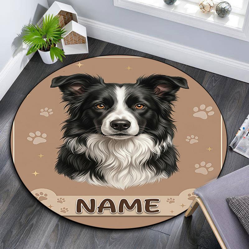 Custom Name,Cartoon Dog pattern round rug,Carpet Rug for Living Room Bedroom Playroom ,Non-slip Floor Mat,Holiday Gifts and Birthday Gifts.