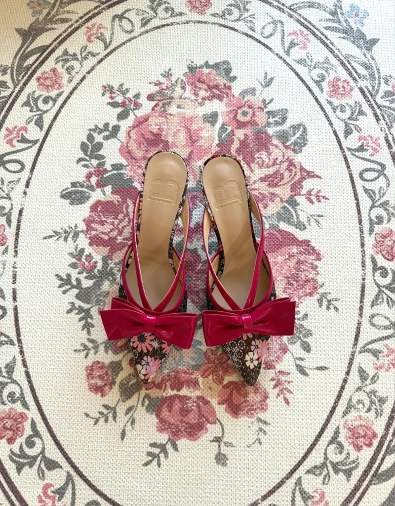 In The Balcony Lunombre Ribbon Detail Flower Jacquard French Mule Pumps 6Cm