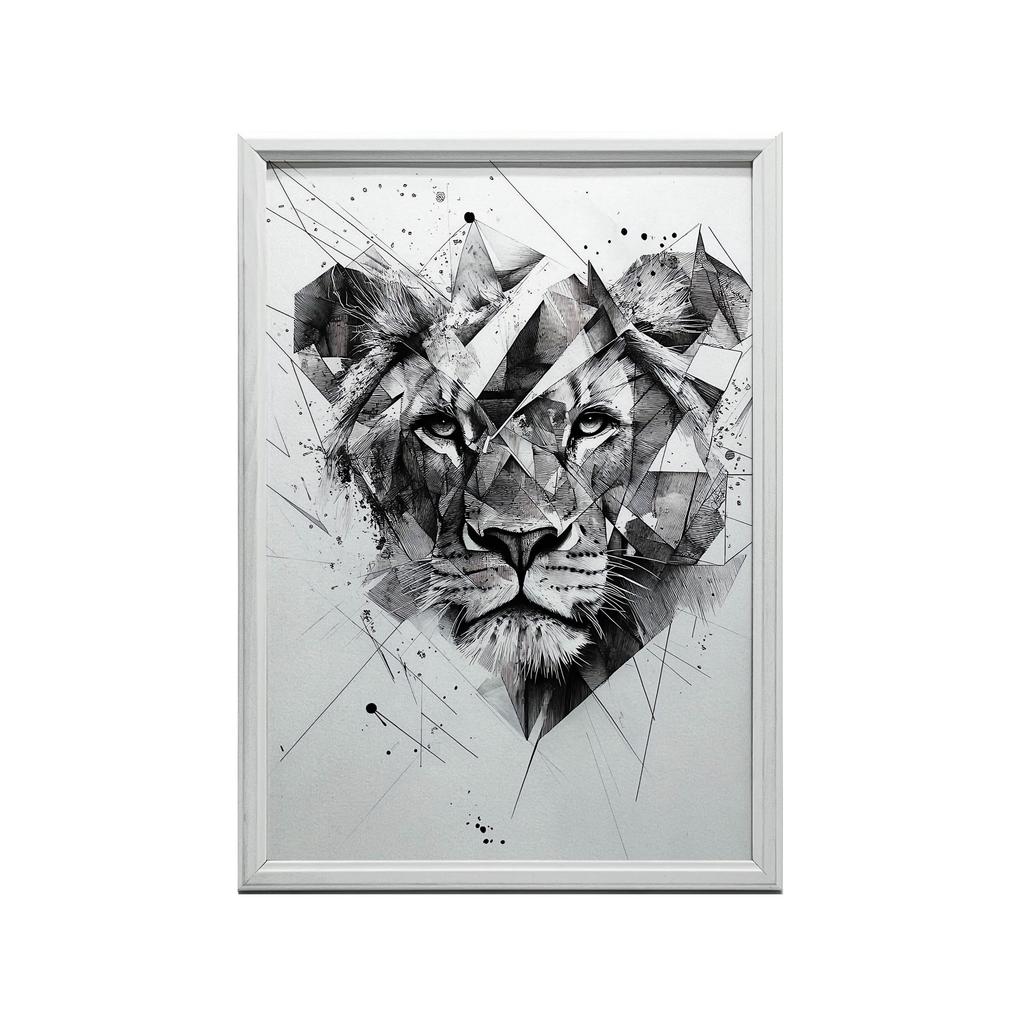 Plakat Lew W Geometrii Plakat Lew W Geometrii, 40X50 Cm, Rama Aluminiowa Czarna, Papier Matowy 230 Gsm