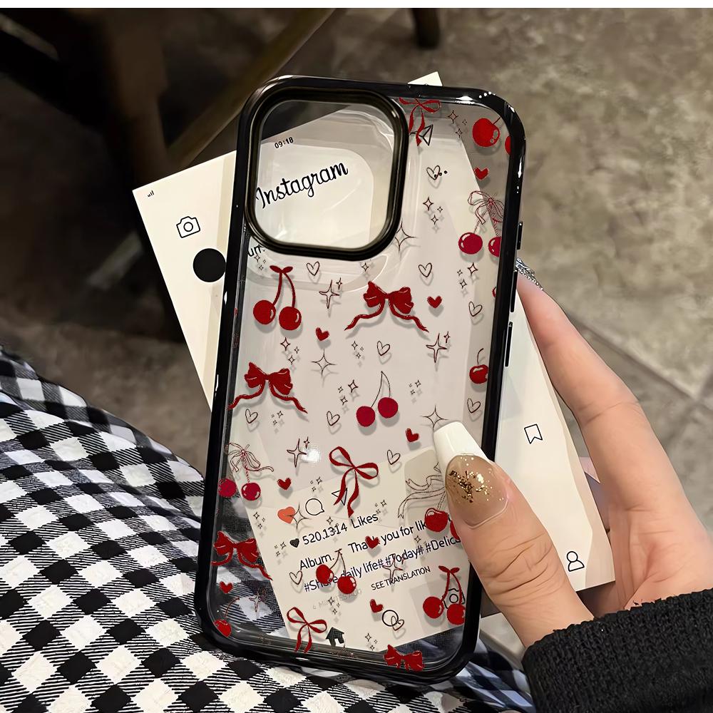 Cherry Pattern Hard Case For Iphone 15 Pro Max 17 16 15 14 13 12 11 Air Protective Shockproof Slim Cover Fundas