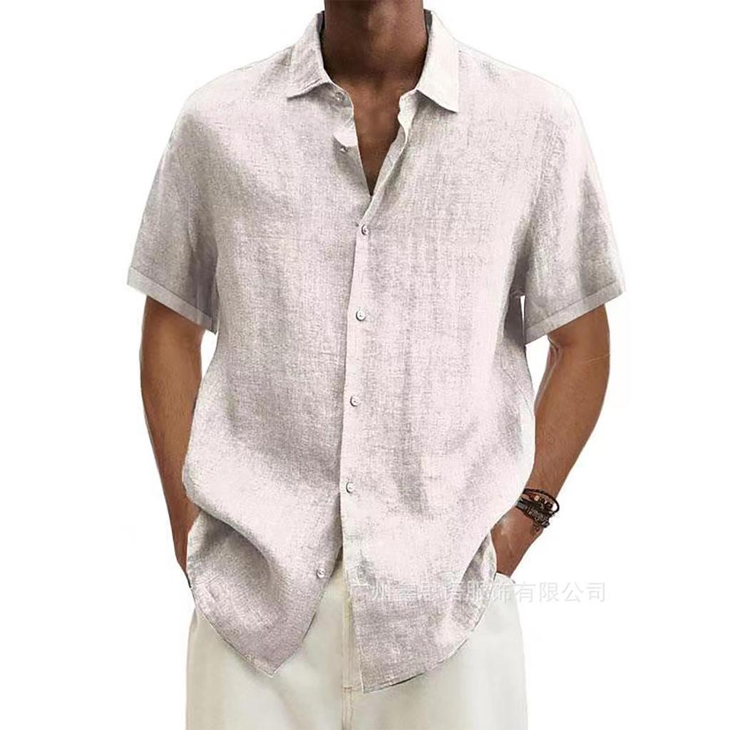 Designer Spring Summer Men's Casual Cotton Linen Solid Color Short Sleeve Shirts Loose Shirts