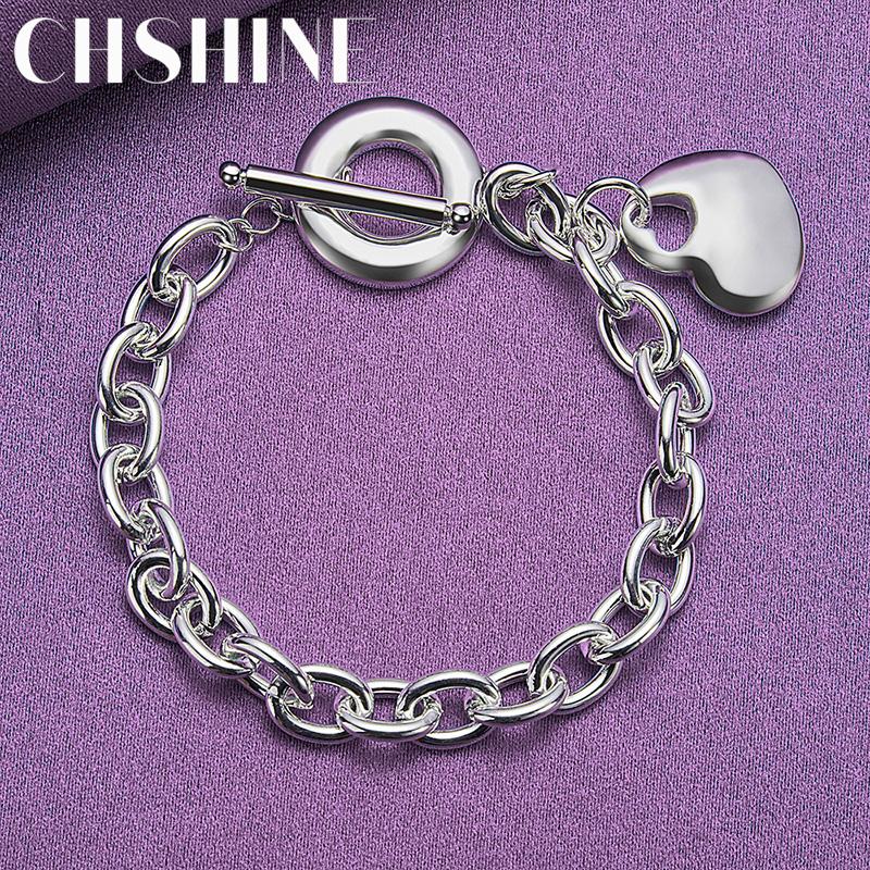 CHSHINE 925 Sterling Silver Solid Heart Bracelet OT Chain For Women Wedding Party Fashion Charm Jewelry