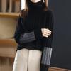 Women Winter Autumn Sweater Turtleneck Neck Protection Long Sleeve Knitted Warm Thick Soft Pullover Color Block Patchwork Lady Sweater