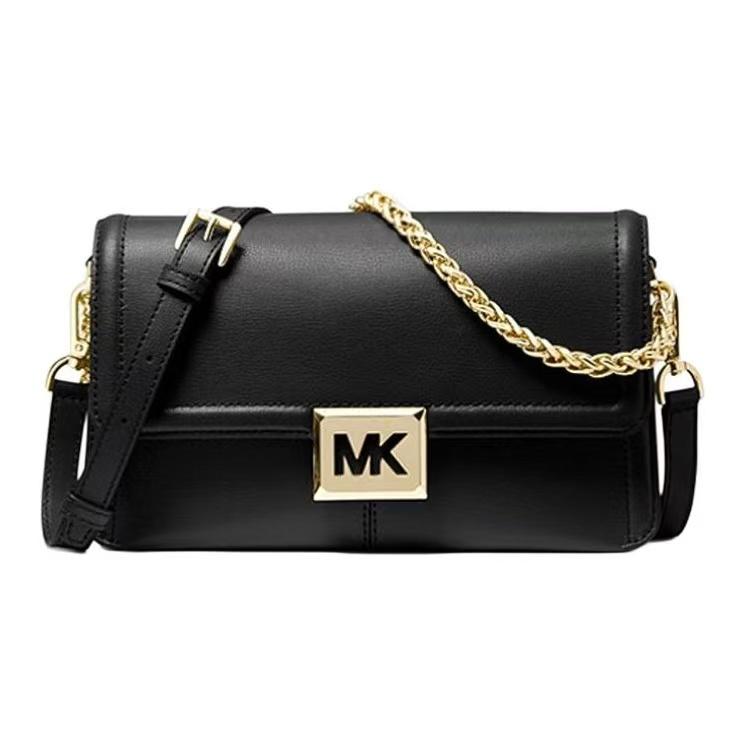 Michael Kors MK Sonia Сумка через плечо с цепочкой, однотонная, с большим логотипом, на клапане, кожаная, средняя, женская, черная 35F1G6SL3L-001