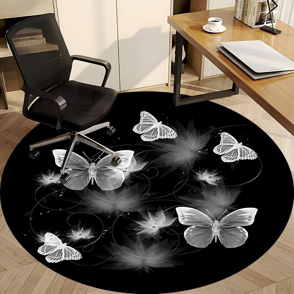 1pc Butterfly Pattern Chair Carpet for Office, Soft, Non-Slip Polyester Mat, Office, Entryway, Living Room, Bedroom, yy251207242