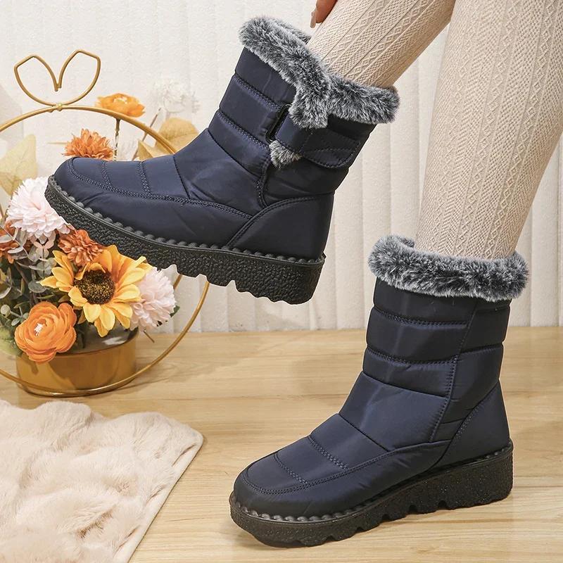 Fashion Faux Fur Thick Plush Ankle Boots Women 2025 Waterproof Non-Slip Snow Boots Woman Hook Loop Keep Warm Cotton Padded Shoes Female