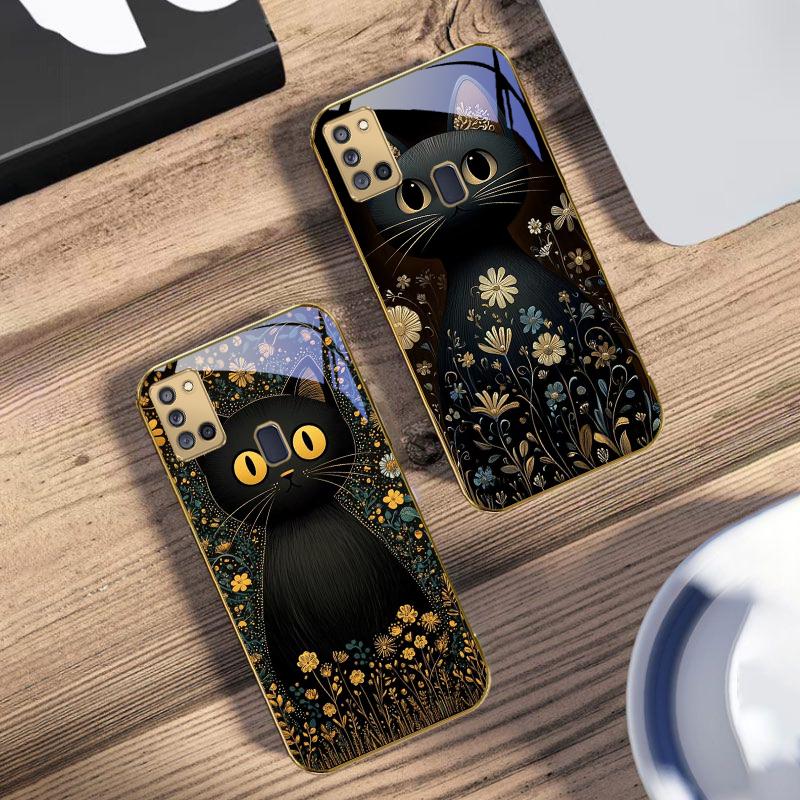 Круглые и яркие глаза Для Samsung A 31 32 A33 A34 35 14 A15 13 16 25 26 50 52 53 54 55 56 70 71 72 73 Золотой стеклянный чехол для телефона