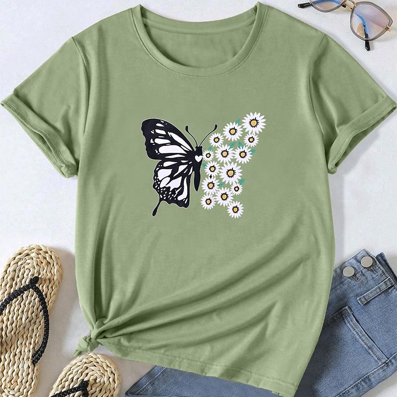 Fashion Women Animal Butterfly Print T Shirt Funny Casual O-neck Short Sleeves T-shirt Summer Female Tee Shirt
