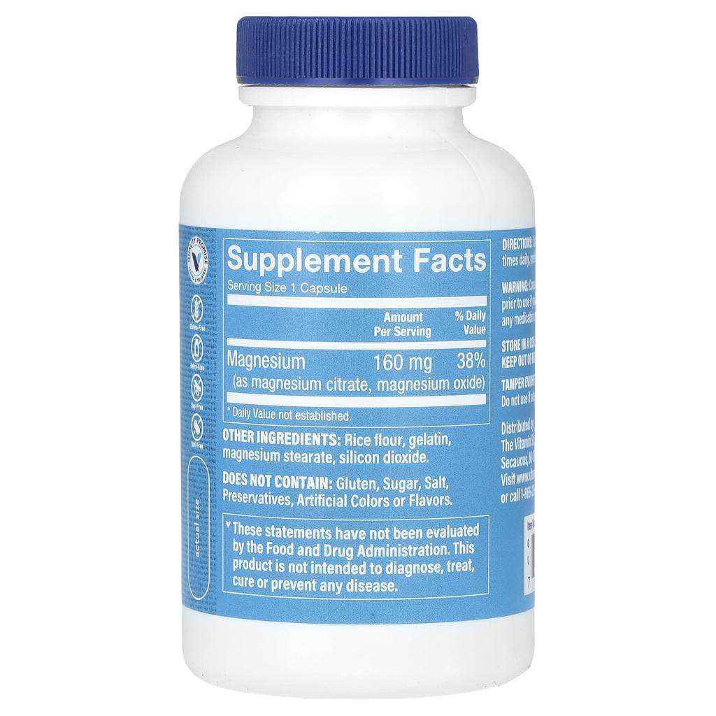 the Vitamin Shoppe Magnesium Citrate Complex, 160 Mg, 100 Capsules